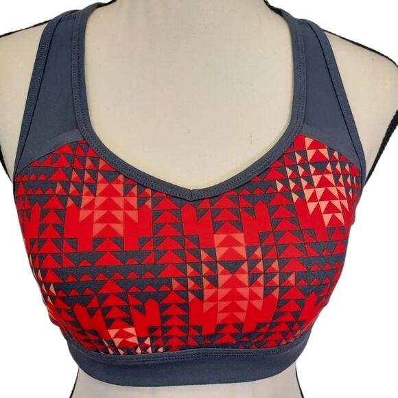 Zella Heartbeat Red Blaze Run Geo Print Sports Workout Activewear Bra Size Small - Picture 3 of 8